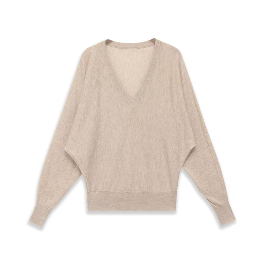 Damen Oversized V-Ausschnitt Feinstrickpullover mit Fledermausärmeln Nord Taschen