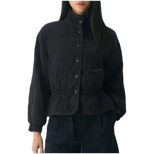 Damen Kurz geschnittene Steppjacke mit Stehkragen und Taillengummi Nord Taschen