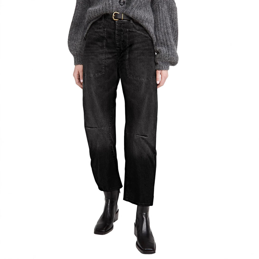 Damen lässige Canvas-Hose mit hohem Bund, weitem Bein und aufgesetzten Taschen Nord Taschen