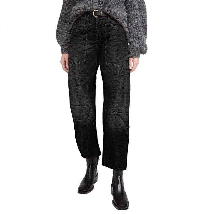 Damen lässige Canvas-Hose mit hohem Bund, weitem Bein und aufgesetzten Taschen Nord Taschen