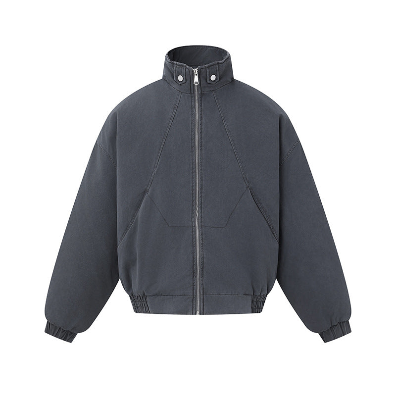 Unisex Boxy-Canvas-Blousonjacke mit hohem Stehkragen, diagonalem Nahtdesign und elastischem Saum Nord Taschen