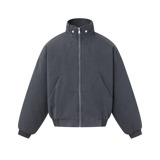 Unisex Boxy-Canvas-Blousonjacke mit hohem Stehkragen, diagonalem Nahtdesign und elastischem Saum Nord Taschen