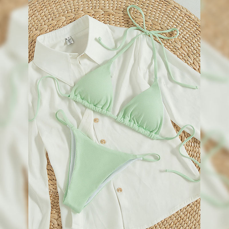 Damen Triangel-Bikini mit feiner Rippstruktur