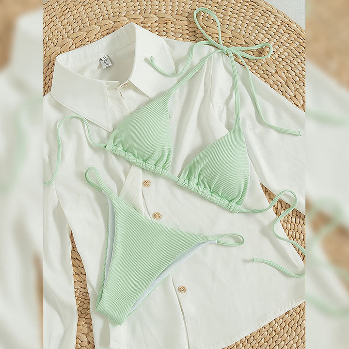 Damen Triangel-Bikini mit feiner Rippstruktur