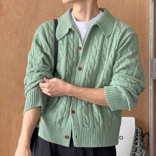 Herren Strickjacke mit Zopfmuster, Hemdkragen und durchgehender Knopfleiste Nord Taschen