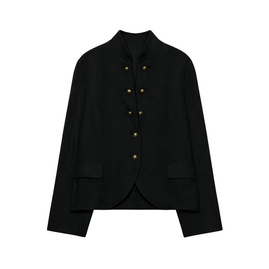 Damen Elegante Kurzjacke mit Stehkragen, Zierriegelknöpfen und Pattentaschen Nord Taschen