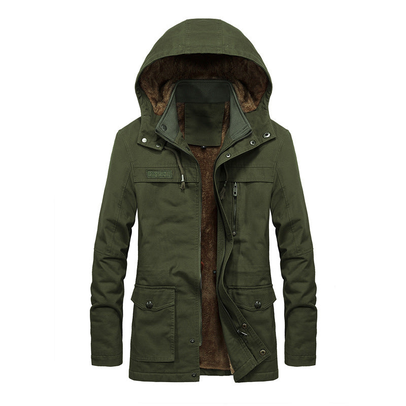 Herren Thermo-Fieldparka im Canvas‑Look mit wärmender Teddy-Innenfütterung und verstellbarer Kapuze Nord Taschen