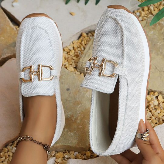 Damen Atmungsaktive Mesh-Slipper-Loafer mit goldfarbener Schnallendekor und leichter Gummisohle Nord Taschen