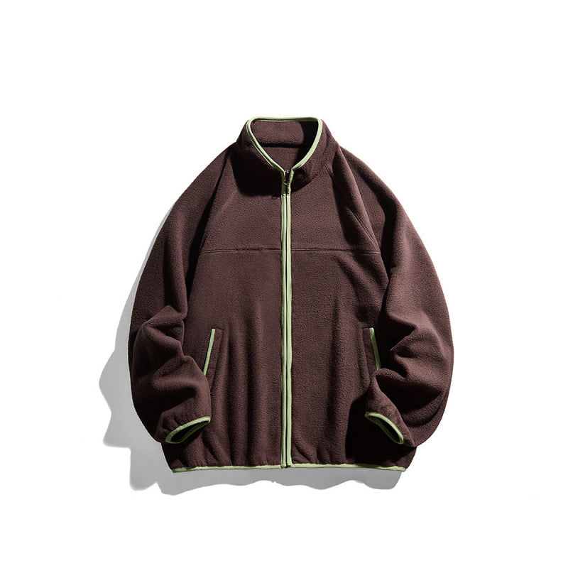 Unisex Fleecejacke mit durchgehendem Reißverschluss im Oversize-Boxy-Schnitt, Stehkragen und Kontrastpaspel Nord Taschen