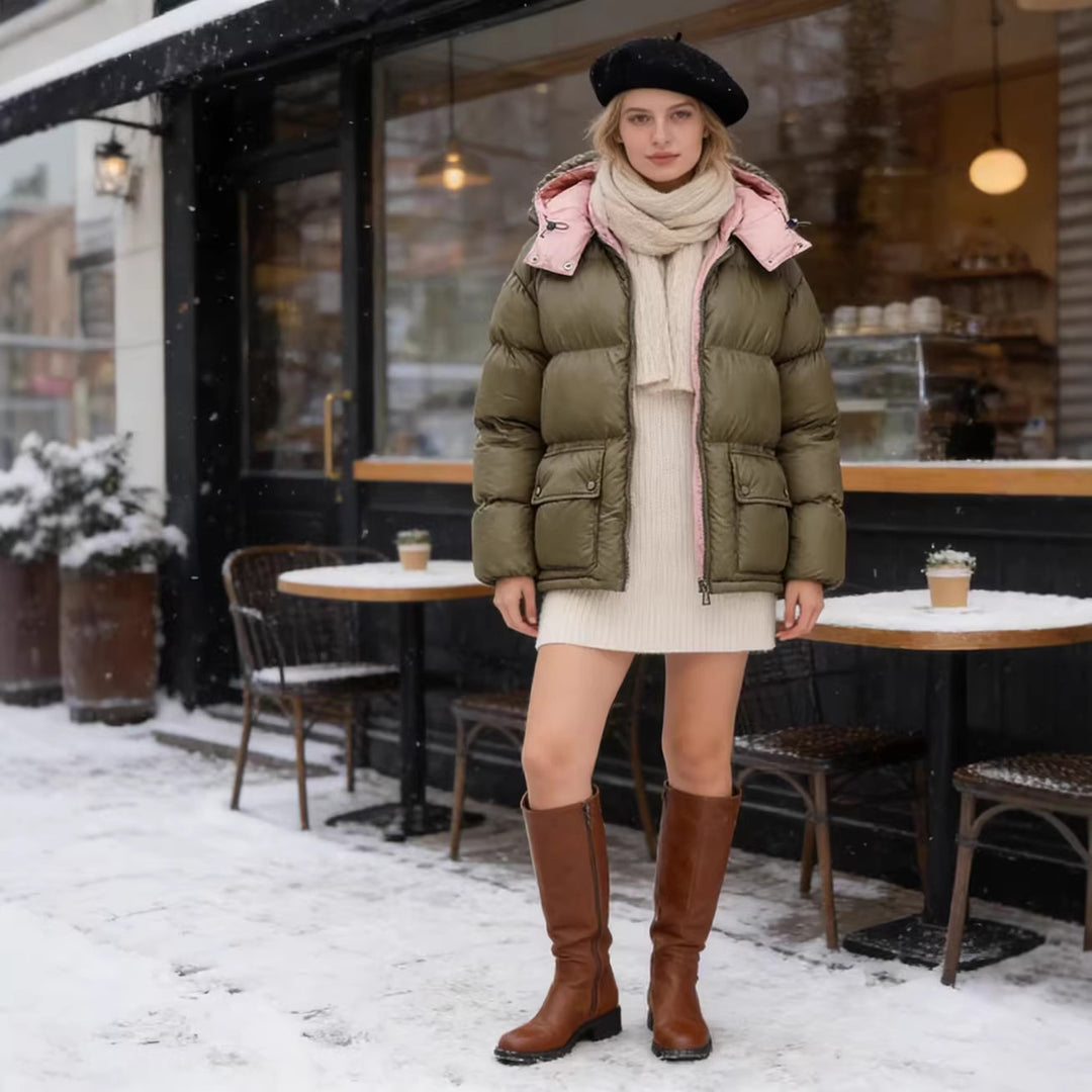 Damen Gefütterte Steppjacke mit XXL‑Kapuze und aufgesetzten Pattentaschen Nord Taschen
