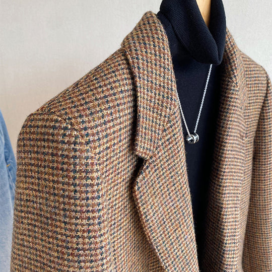 Damen Oversize-Tweed-Blazer mit Ellbogen-Patches, Pattentaschen und kastiger Silhouette Nord Taschen