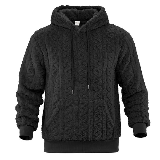 Herren Flauschiger Sherpa-Hoodie mit Zopfmuster, Kängurutasche und Rippbündchen Nord Taschen