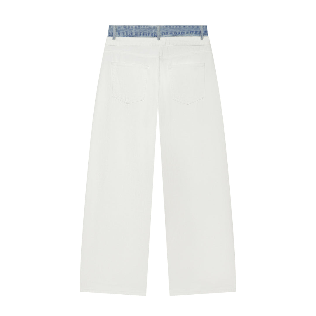 Damen Cropped-Jeans mit weitem Bein und kontrastierendem Bund Nord Taschen