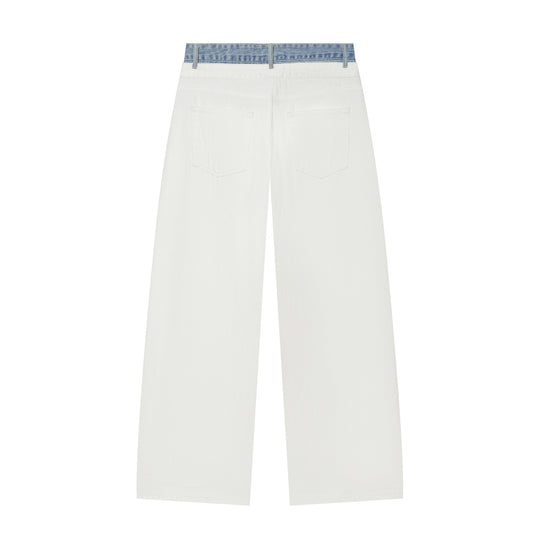 Damen Cropped-Jeans mit weitem Bein und kontrastierendem Bund Nord Taschen