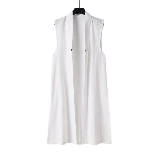Damen Langer ärmelloser Kimono-Weste aus Leinenmix mit schmaler Schalkante und dekorativem Knebelverschluss Nord Taschen