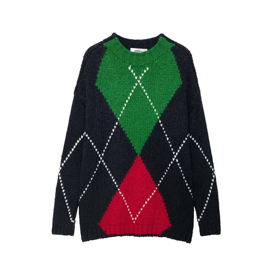 Damen Grobstrick-Pullover mit Argyle‑Muster und Oversize‑Schnitt Nord Taschen