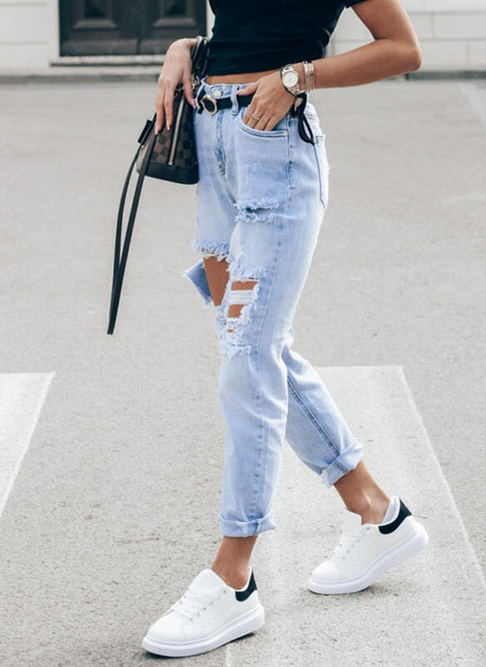 Damen Ripped Boyfriend Jeans im lässigen Vintage-Stil mit hohem Bund