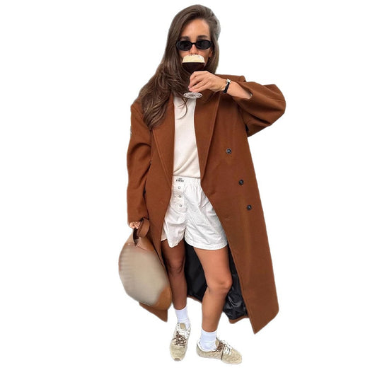 Damen Maxilanger doppeltreihiger Mantel mit Oversize-Silhouette Nord Taschen