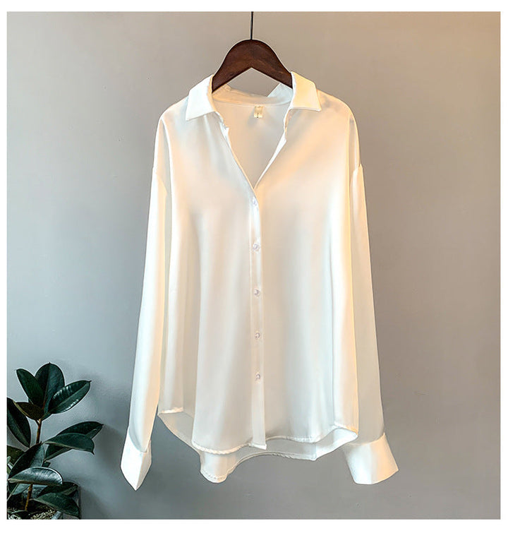 Damen Elegante Bluse aus feinem Satin mit Rüschendetails