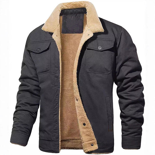 Herren Sherpa-gefütterte Canvas-Truckerjacke mit Brusttaschen Nord Taschen
