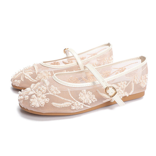 Damen Ballerinas mit floralem Stickereibesatz