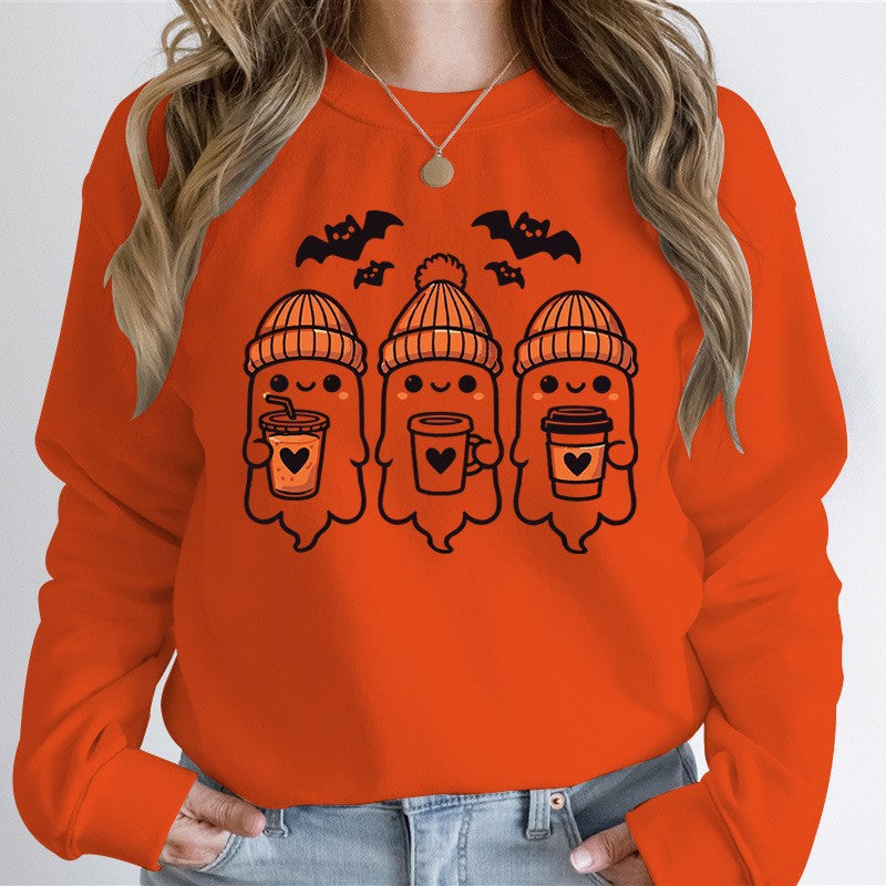 Damen gemütlicher Halloween Grafikpullover mit niedlichen Geist-Motiven, Rundhalsausschnitt und weichem Baumwollmix Nord Taschen