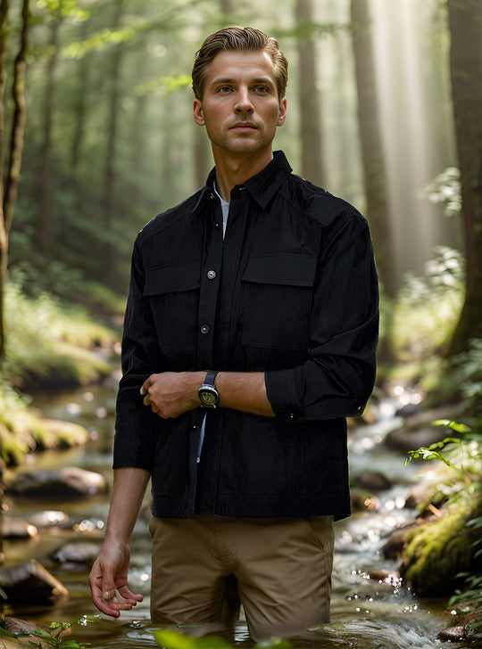 Herren Leichtes Field-Overshirt mit aufgesetzten Brusttaschen und Hemdkragen Nord Taschen