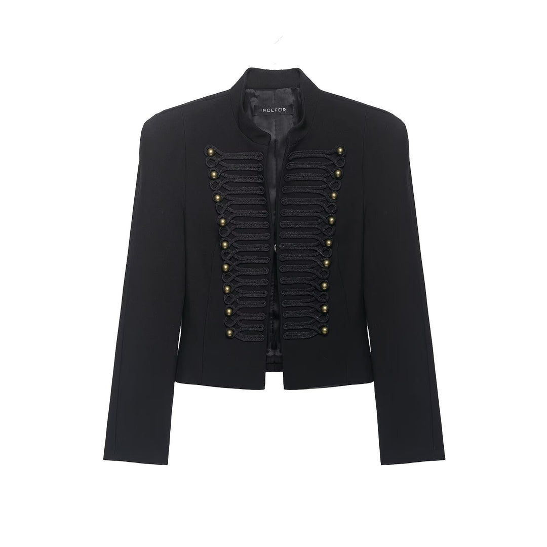 Damen Militärisch inspirierte Kurzjacke mit Stehkragen und Zierkordeln Nord Taschen