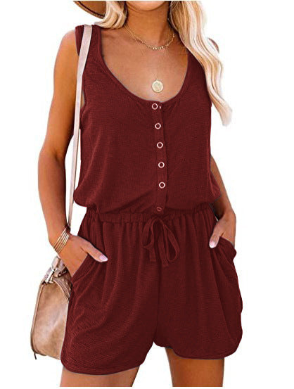 Damen bequemer Jumpsuit mit Knopfleiste und seitlichen Taschen Nord Taschen