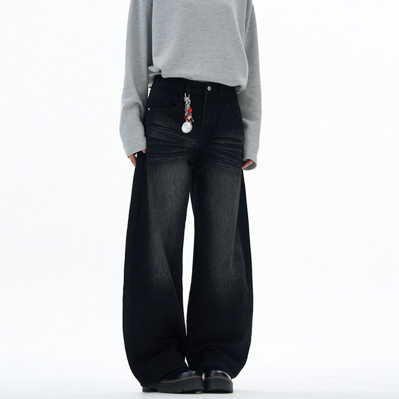 Damen extraweite hochgeschnittene Baggy-Jeans mit tiefem Schritt und Vintage‑Waschung Nord Taschen