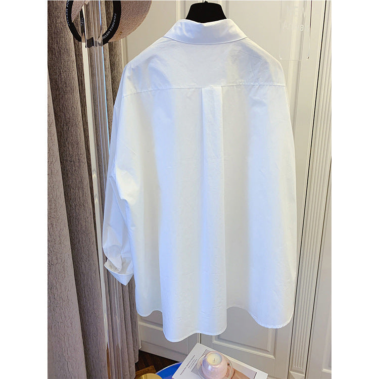 Damen Oversize-Popeline-Bluse mit Ballonärmeln, Hemdkragen und abgerundetem Saum Nord Taschen