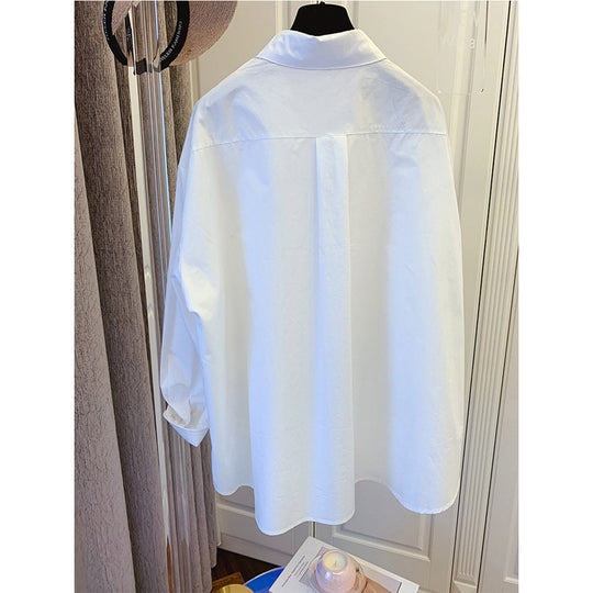 Damen Oversize-Popeline-Bluse mit Ballonärmeln, Hemdkragen und abgerundetem Saum Nord Taschen