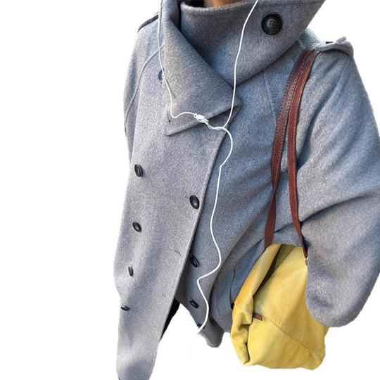 Damen Oversize Mantel aus Wollmix mit hohem Stehkragen und asymmetrischer Knopfleiste Nord Taschen