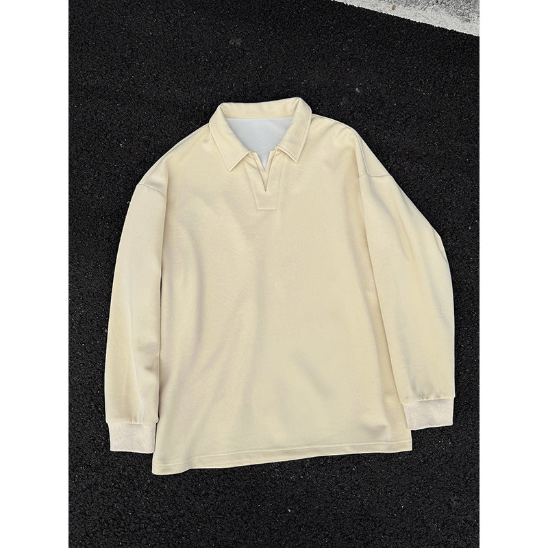 Herren Oversized Polo‑Sweatshirt mit tiefem V‑Ausschnitt, Hemdkragen und gerippten Bündchen Nord Taschen