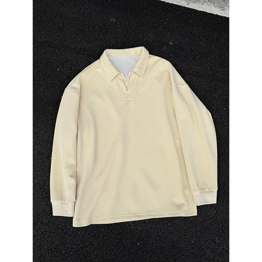 Herren Oversized Polo‑Sweatshirt mit tiefem V‑Ausschnitt, Hemdkragen und gerippten Bündchen Nord Taschen