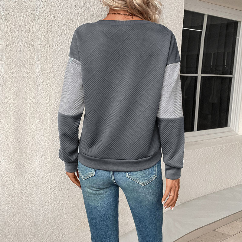Damen Colorblock-Pullover mit Strukturstrick und Rundhalsausschnitt Nord Taschen