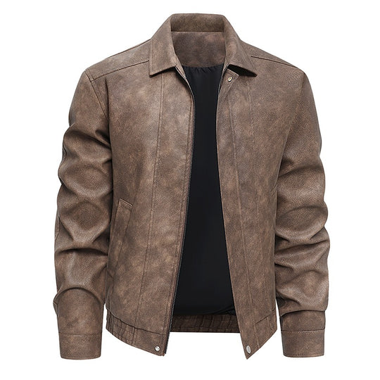 Herren Kurz geschnittene Kunstlederjacke im Vintage‑Look mit Hemdkragen & durchgehendem Reißverschluss Nord Taschen