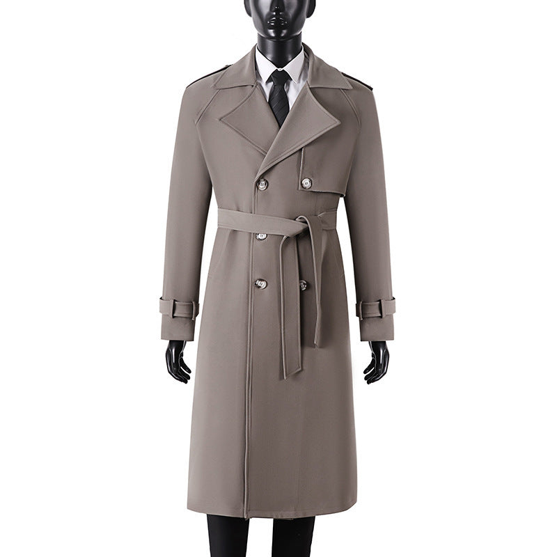 Herren Langer Minimalistischer Trenchcoat mit Sturmklappe Taillengürtel und verstellbaren Manschetten Nord Taschen