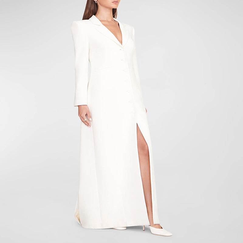 Damen Abendliches Maxikleid‑Blazer mit schlanker Silhouette, Korsettnaht und elegantem Frontschlitz Nord Taschen