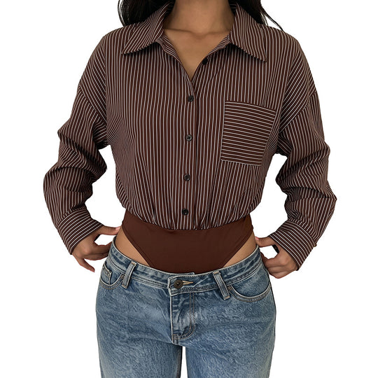 Damen Elegante Bluse mit tailliertem Schnitt und Streifen Nord Taschen