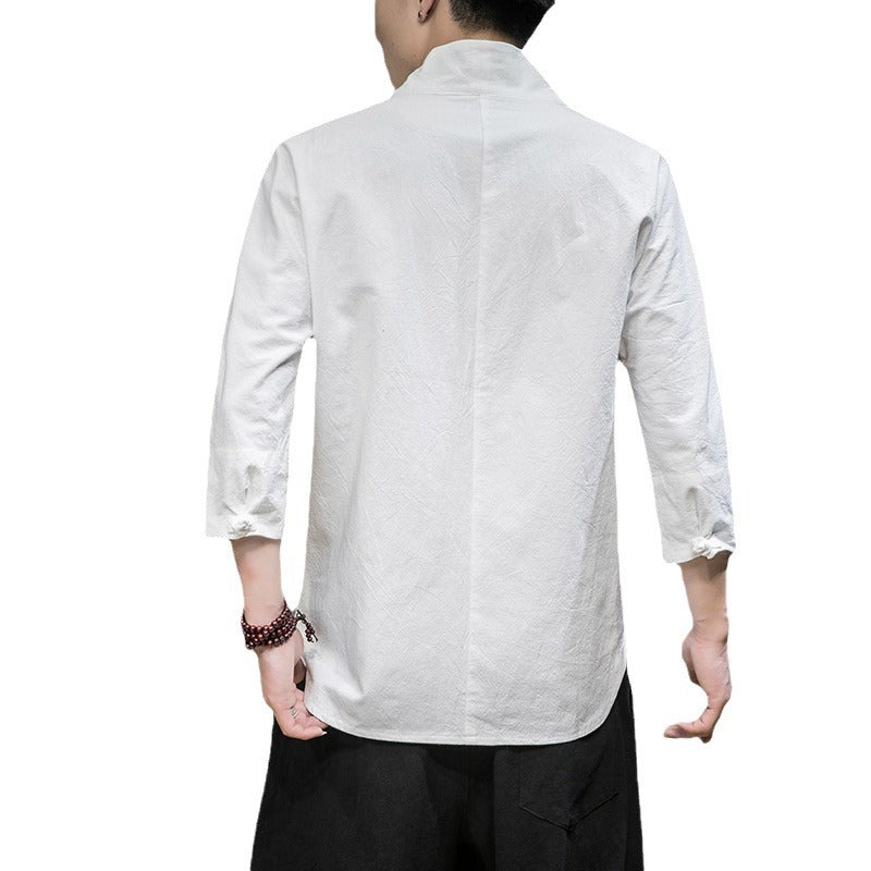 Herren modern geschnittene Kimono-Hemdjacke mit V-Kragen und 3/4-Ärmeln Nord Taschen