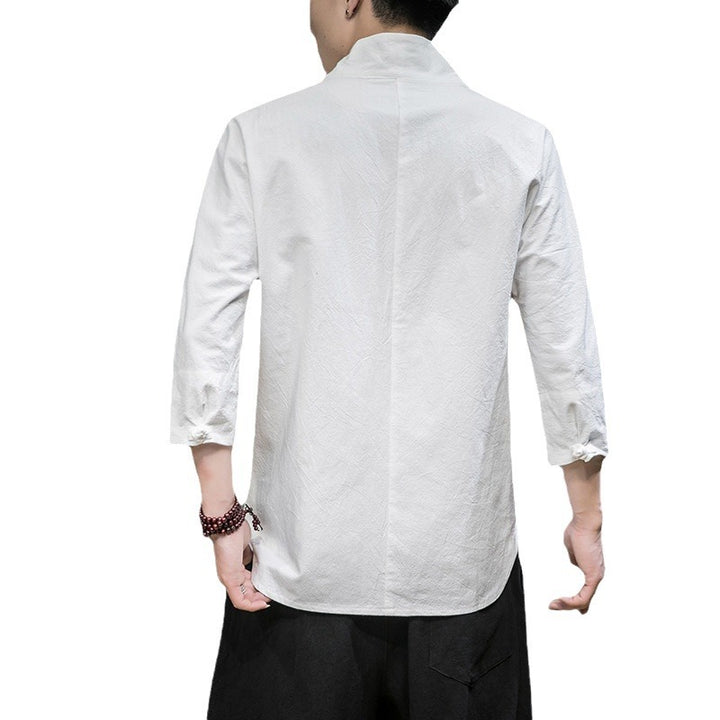 Herren modern geschnittene Kimono-Hemdjacke mit V-Kragen und 3/4-Ärmeln Nord Taschen