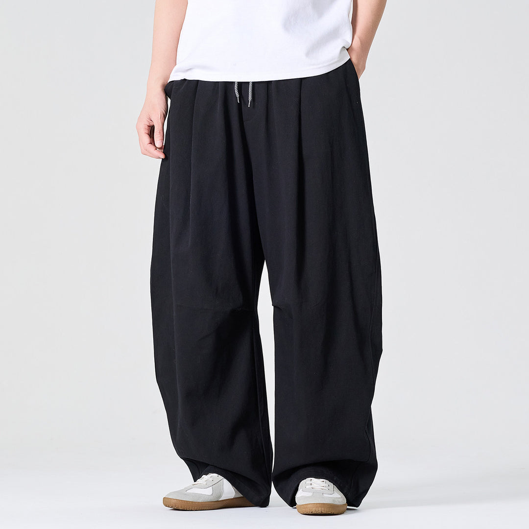 Herren Weite Relaxed-Fit Stoffhose mit Tunnelzug und Bundfalten Nord Taschen
