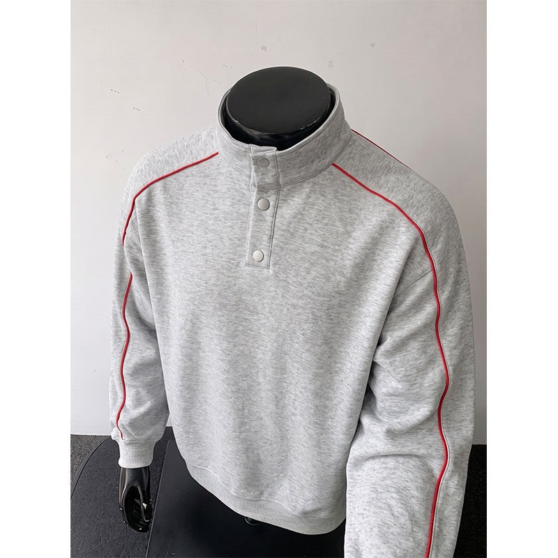 Herren Sweatshirt mit Stehkragen, Druckknopf‑Halbleiste und kontrastierender Schulterpaspel Nord Taschen
