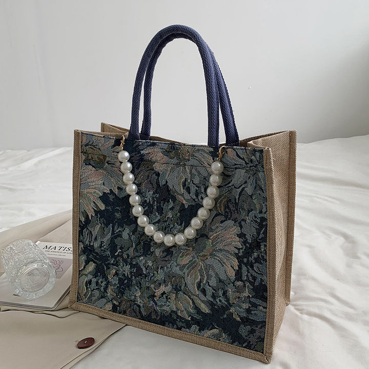 Damen Einkaufstasche mit floralem Jacquard-Muster und eleganter Perlenverzierung Nord Taschen