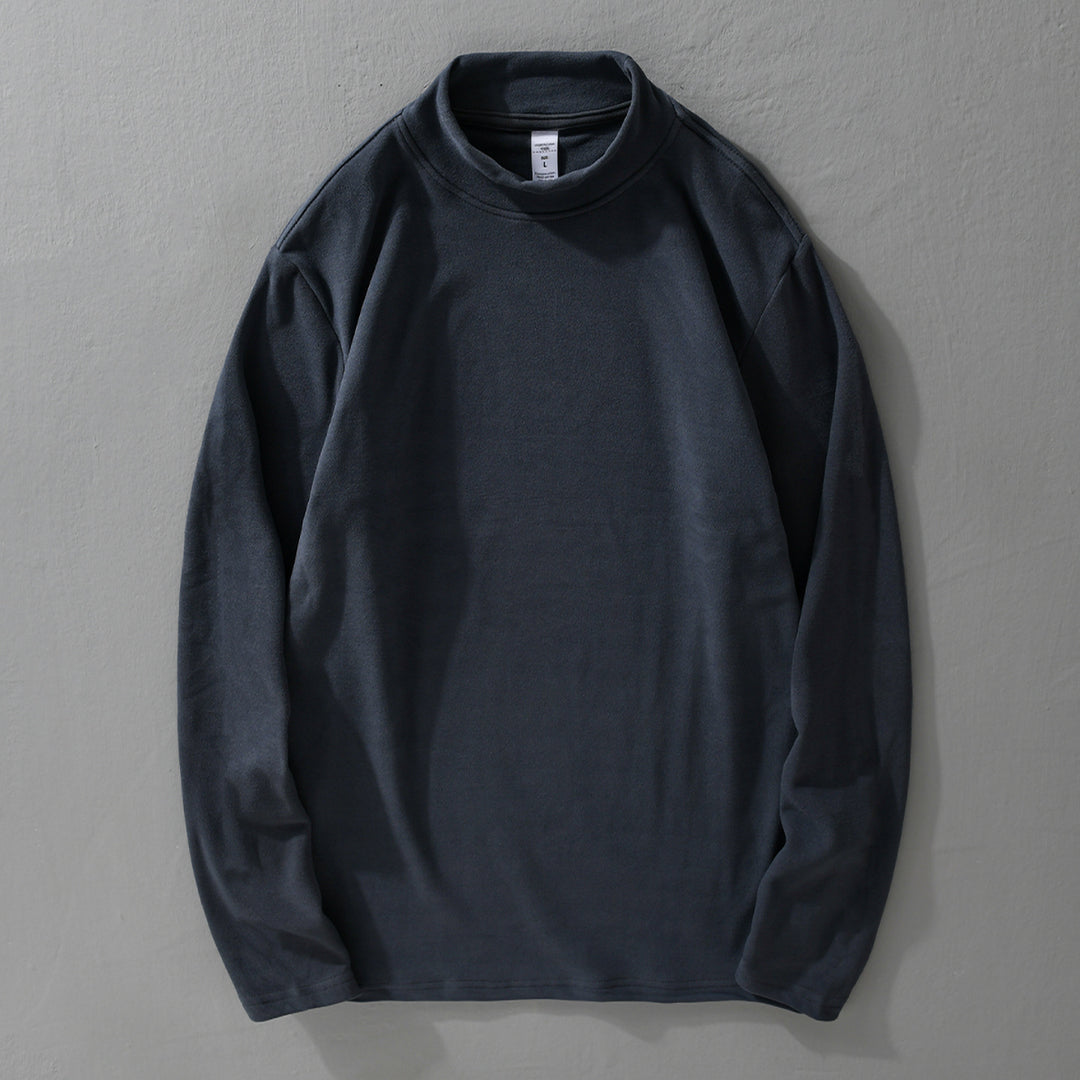 Herren Langärmeliges Feines Baumwollshirt mit Stehkragen und Relaxed-Fit Nord Taschen