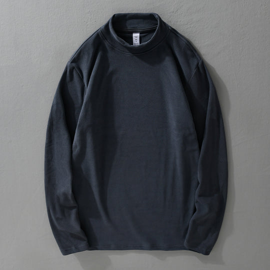 Herren Langärmeliges Feines Baumwollshirt mit Stehkragen und Relaxed-Fit Nord Taschen