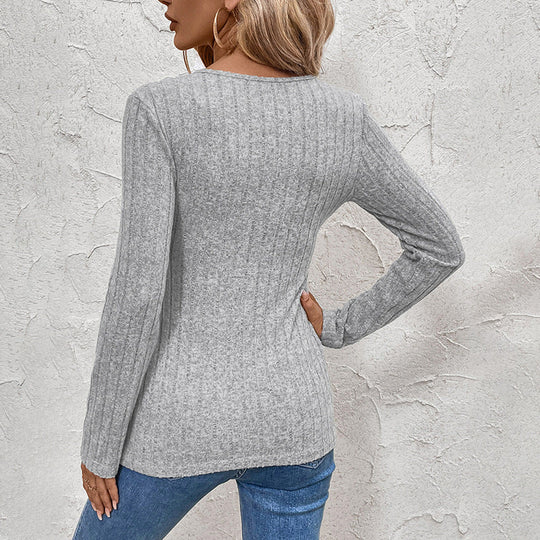 Damen Geripptes Wickel-Strickpullover mit V-Ausschnitt und asymmetrischem Saum Nord Taschen