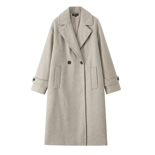 Damen 90+ doppelreihiger Wollmix-Mantel mit Oversize-Schnitt und Reverskragen Nord Taschen