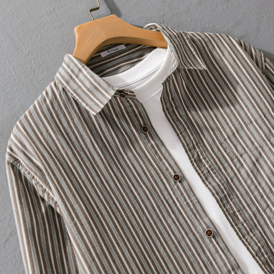 Herren Leichtes gestreiftes Hemd‑Overshirt aus Leinen‑Baumwollmix mit Relaxed‑Fit und aufgesetzter Brusttasche Nord Taschen